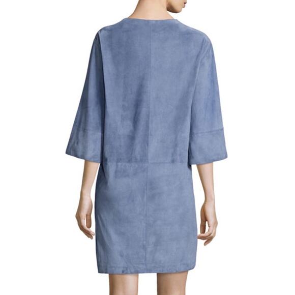 Vince Lamb Leather Suede Mini Dress V Neck Size Small Quiet Luxury - Picture 2 of 8